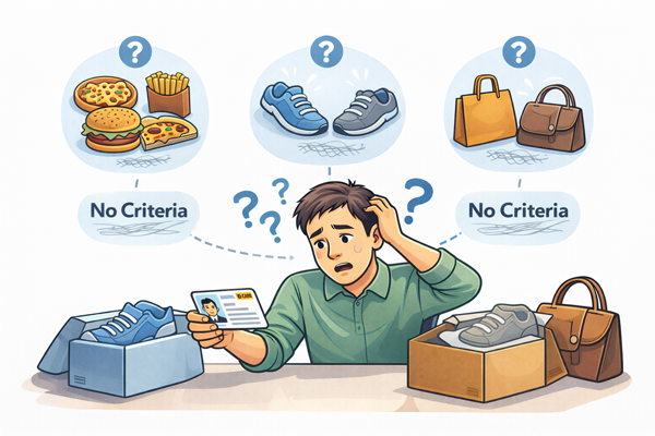 기준 없이 선택이 반복되며 선택 피로를 느끼는 상황