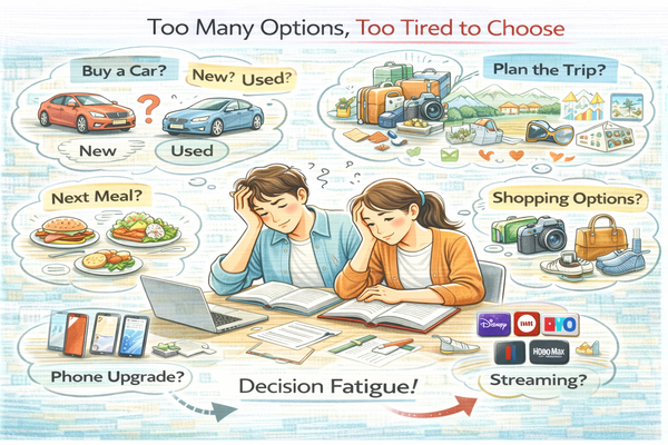 선택이 많을수록 삶이 피곤해지는 이유를 고민하는 일상 상황