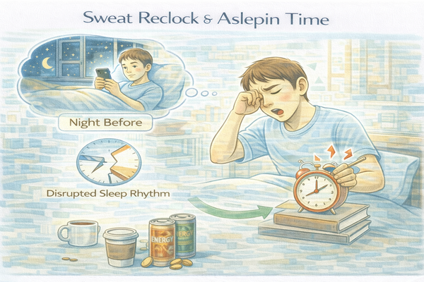수면 리듬이 깨져 아침에 피곤함을 느끼는 일상 모습