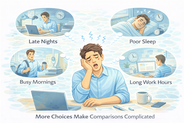 피곤함이 누적되는 생활 패턴으로 계속 피로를 느끼는 모습